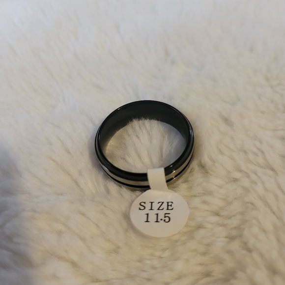 Black Titanium with Brushed Titanium Band Ring - Picture 2 of 2